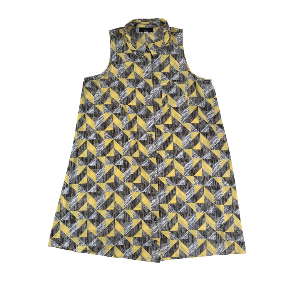 Alfani Womens Yellow Grey‎ Geometric Triangle Sleeveless Button Front Dress 10 - Picture 4 of 9